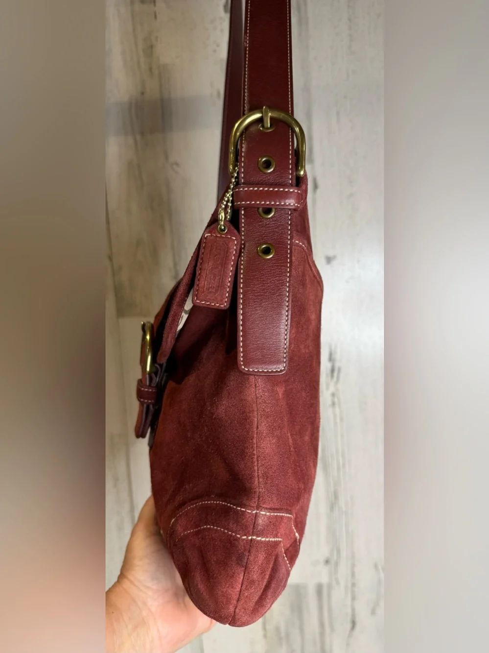 Coach Vintage SoHo Suede Duffle Bag in Deep Red Brass Hardware 2003 9482
